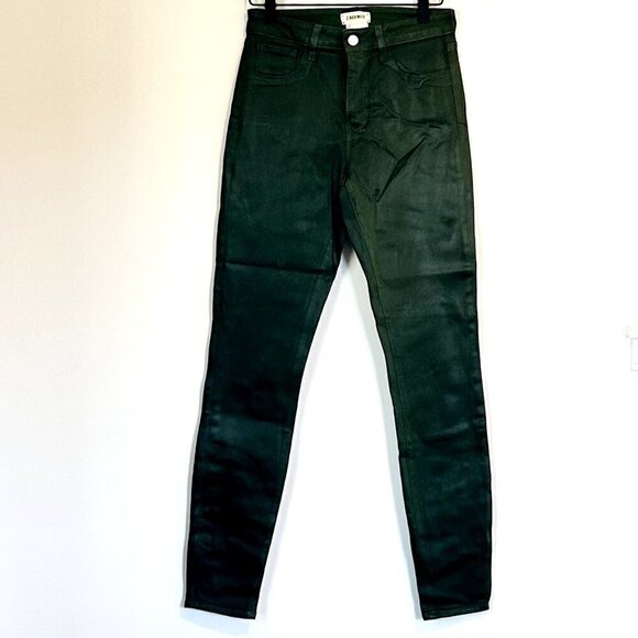 NWT L'AGENCE Marguerite High Rise Skinny Jean in Moss Green Coated - Size 27 - Picture 2 of 12